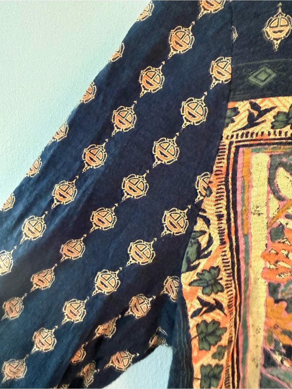 Lucky Brand Navy Blue Mosaic-Print Short Sleeve Tee with Warm Rust Accents - Picture 3 of 4